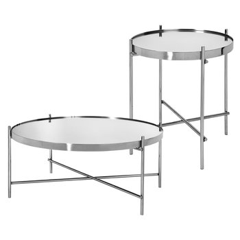 Zestaw 2 stolików kawowych z metalu i szkła w kolorze srebrnym, design WOMO - WOMO-DESIGN
