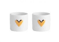 Zestaw 2 świeczników na tealight złote serce, Porcelana, Raeder