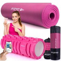 ZESTAW 2w1: Mata Gimnastyczna do Ćwiczeń Jogi Pilatesu Fitness NBR FIZYO + Wałek do Masażu Rehabilitacji z Wypustkami Pianka EVA - Różowy Fizyo