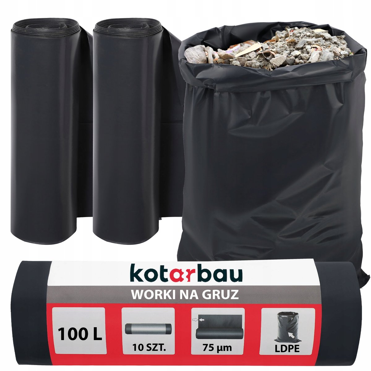 Zestaw 2X Worki Gruz Śmieci Odpady Budowlane 100L Czarne Foliowe Ldpe 75µm