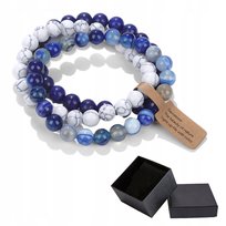 Zestaw 3 Bransoletki 8 mm Kamień Biały Howlit Lapis Lazuli Niebieski Agat Ann Eivor