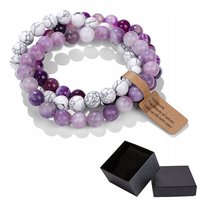Zestaw 3 Bransoletki 8mm Kamień Naturalny Biały Howlit Fioletowy Agat Lilac Ann Eivor