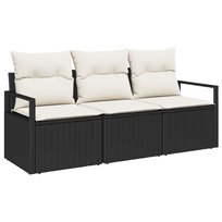 Zestaw 3-częściowy sofa ogrodowa vidaXL z poduszkami Czarny Polirattan, Sofa ogrodowa 2-osobowa vidaXL z poduszkami Czarny Polirattan