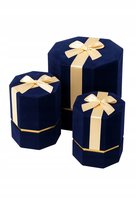 Zestaw 3 Eleganckich Pudełek Prezentowych Welurowych Granat Ze Złotem