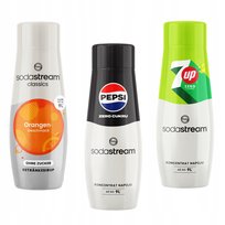 Zestaw 3 koncentratów do wody Sodastream Orange Zero + Pepsi Max + 7up free
