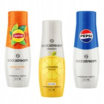 Zestaw 3 koncentratów Sodastream Lipton Ice Tea Peach + Lemonade + Pepsi