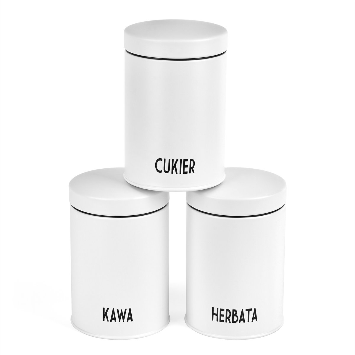 Zestaw 3 pojemników białych Kawa Herbata Cukier Konighoffer Concept
