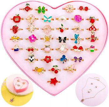 Zestaw 36 Ozdobnych Pierścionków Biżuterii Dla Dzieci W Serduszko - Inna marka