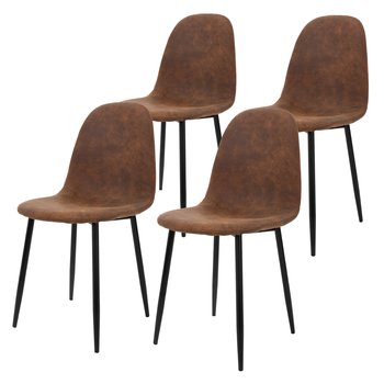 Zestaw 4 Brązowych Krzeseł Do Jadalni Z Oparciami Ze Sztucznej Skóry Pu I Metalowymi Nogami Ml Design - ML-DESIGN