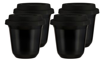 Zestaw 4 czarnych kubków 150 ml z pokrywką - CoffeeCups