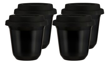 Zestaw 4 czarnych kubków 80 ml z pokrywką - CoffeeCups