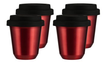 Zestaw 4 czerwonych kubków 240 ml z pokrywką - CoffeeCups