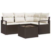Zestaw 4-częściowy sofa ogrodowa z poduszkami szary polirattan, Dwuosobowa sofa ogrodowa z poduszkami brązowa polirattan