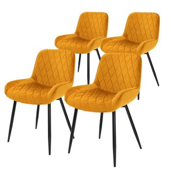 Zestaw 4 Krzeseł Do Jadalni Z Aksamitną Tapicerką W Kolorze Ochry Nowoczesne Fotele - ML-DESIGN