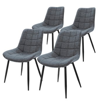 Zestaw 4 krzesel do jadalni z oparciem, antracyt, krzeslo kuchenne z pokryciem ze sztucznej skóry, krzeslo tapicerowane z metalowymi nogami, ergonomiczne krzeslo do jadalni, krzeslo do jadalni, krzes - ML-DESIGN