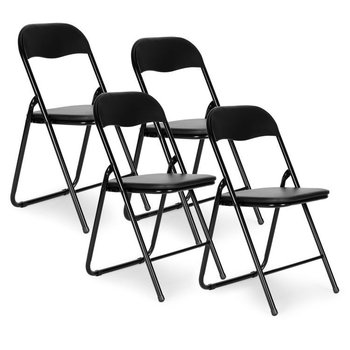 Zestaw 4 krzeseł składane cateringowe ogrodowe czarne ekoskóra - Modernhome