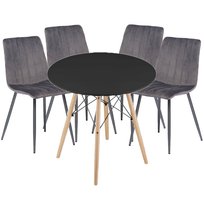 Zestaw 4 krzesła Magnolia ciemnoszare + stół okrągły Marek czarny