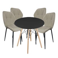 Zestaw 4 krzesła Orchidea caffe latte + stół okrągły Marek czarny