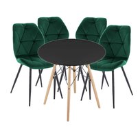 Zestaw 4 krzesła Orchidea ciemnozielone + stół okrągły Marek czarny