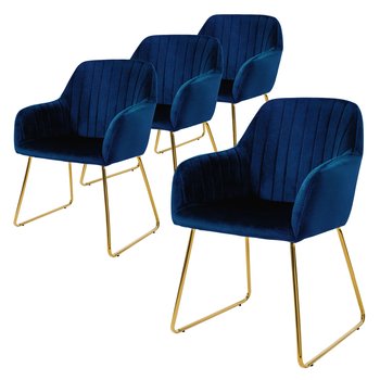 Zestaw 4 Niebieskich Krzeseł Do Jadalni Z Aksamitnym Siedziskiem I Złotymi Metalowymi Nogami - ML-DESIGN