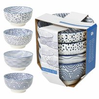 Zestaw 4 porcelanowych misek Blue Wave 500 ml niebiesko-biały połysk do zmywarki i mikrofalówki