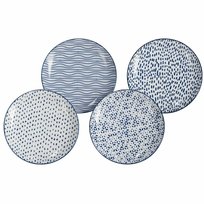 Zestaw 4 porcelanowych talerzy Blue Wave 16 cm niebieski biały połysk