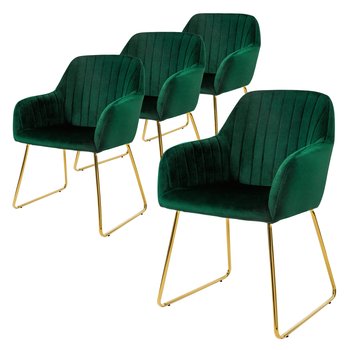 Zestaw 4 Zielonych Krzeseł Do Jadalni Z Aksamitnym Siedziskiem I Złotymi Metalowymi Nogami - ML-DESIGN