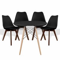 Zestaw 4x Krzesło Tulip czarne Eko skóra + Stół czarny BEGRYF