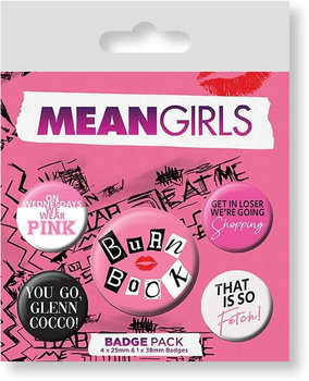 Zestaw 5 przypinek Mean Girls Burn Book Wredne Dziewczyny odznaki przypinki piny 2,5-3,8 cm - Pyramid Posters
