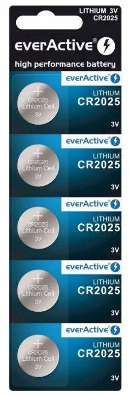 Zestaw 5 x Bateria Litowa Guzikowa everActive CR2025 3V do Pilota
