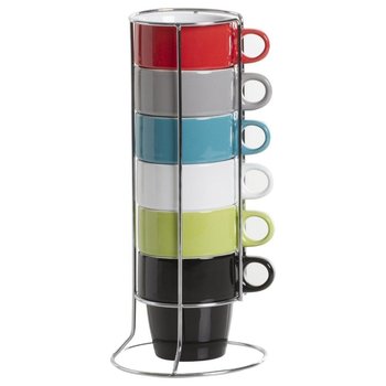 Zestaw 6 kolorowych filiżanek do cappuccino + metalowy stojak - Secret de Gourmet