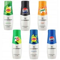 Zestaw 6 Koncentratów Sodastream Lipton Lemon + Green Ice Tea + 7Up + Mirinda + Pepsi + Pepsi Max Bez Cukru