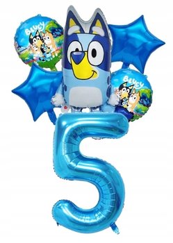 Zestaw 6 Potężnych Balonów Bluey / 5 Urodziny / Niebieska Cyfra 80cm - Greenzone