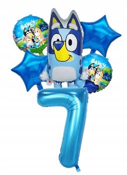 Zestaw 6 Potężnych Balonów Bluey / 7 Urodziny / Niebieska Cyfra 80cm - Greenzone