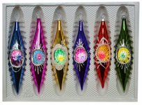 Zestaw 6 szklanych bombek wielokolorowych w stylu retro