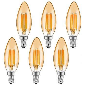 Zestaw 6 szt Żarówka E14 LED filament 2W=17W 200lm ciepła świeczka ozdobna Amber Savineo - Savineo