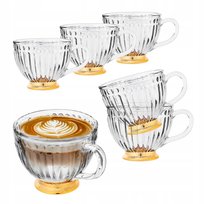 ZESTAW 6x SZKLANKI DO KAWY HERBATY FILIŻANKI DUŻE 430ML LILY ZŁOTA STOPKA