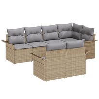 Zestaw 7-elementowy sofa ogrodowa z poduszkami beżowy polirattan, Sofa ogrodowa 2-osobowa z schowkiem i poduszkami beżowy polirattan