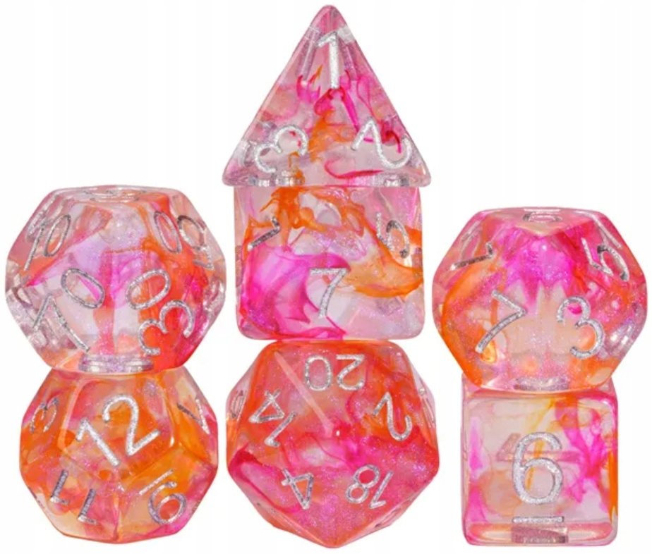 Zestaw 7 Kości Czerwienie D4-20 K20 RPG Dungeons & Dragons Baldur's Gate