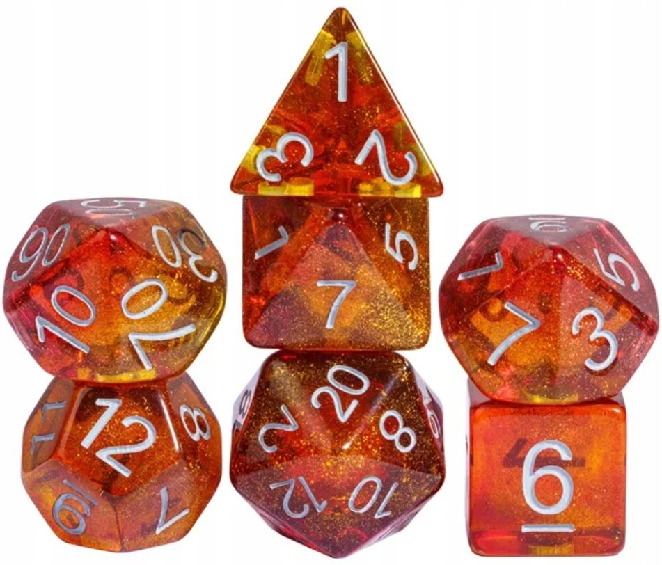 Zestaw 7 Kości Czerwone D4-20 K20 RPG Dungeons & Dragons Baldur's Gate MTG