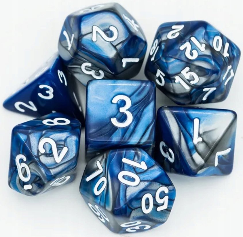 Zestaw 7 Kości Niebieskie D4-20 K20 RPG D&D MTG Baldur's Gate Dungeons and