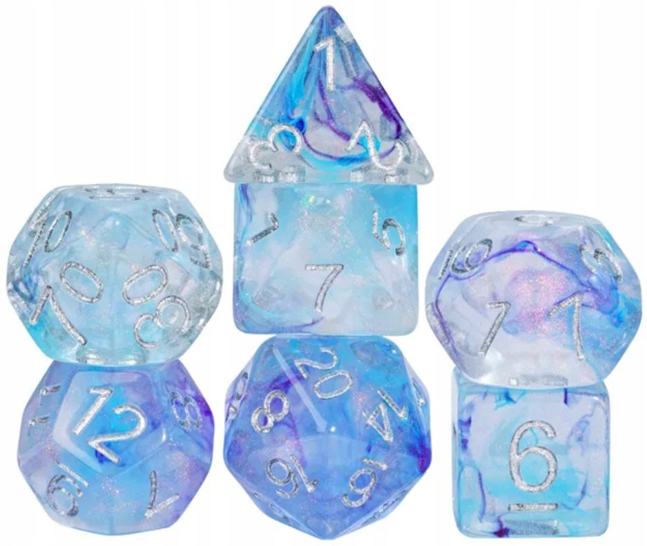 Zestaw 7 Kości Niebieskie Fiolet D4-20 K20 Dungeons & Dragons Baldur's Gate