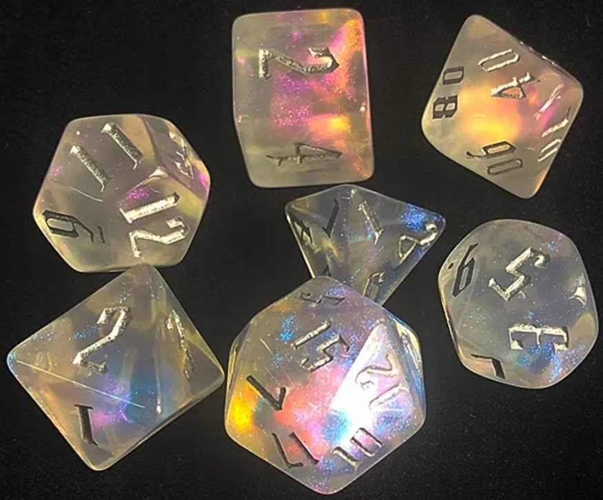Zestaw 7 Kości Przezroczyste D4-20 K20 RPG Dungeons Dragons Baldur's Gate