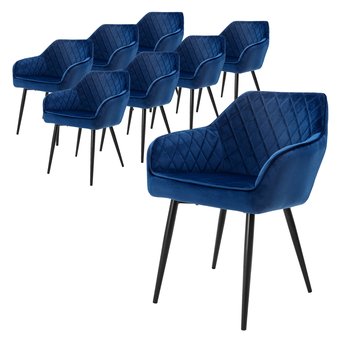 Zestaw 8 Tapicerowanych Aksamitem Krzeseł Do Jadalni W Kolorze Niebieskim - ML-DESIGN