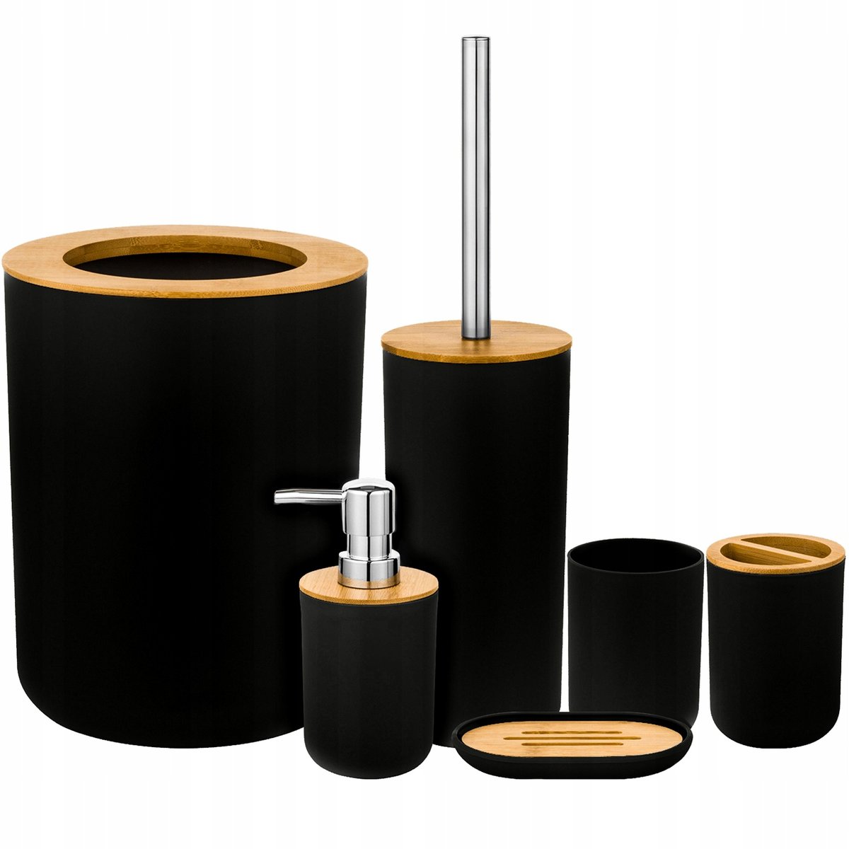 Фото - Набір для ванної кімнати Zestaw akcesoriów 6 elementów do łazienki WC komplet z bambusem - czarny