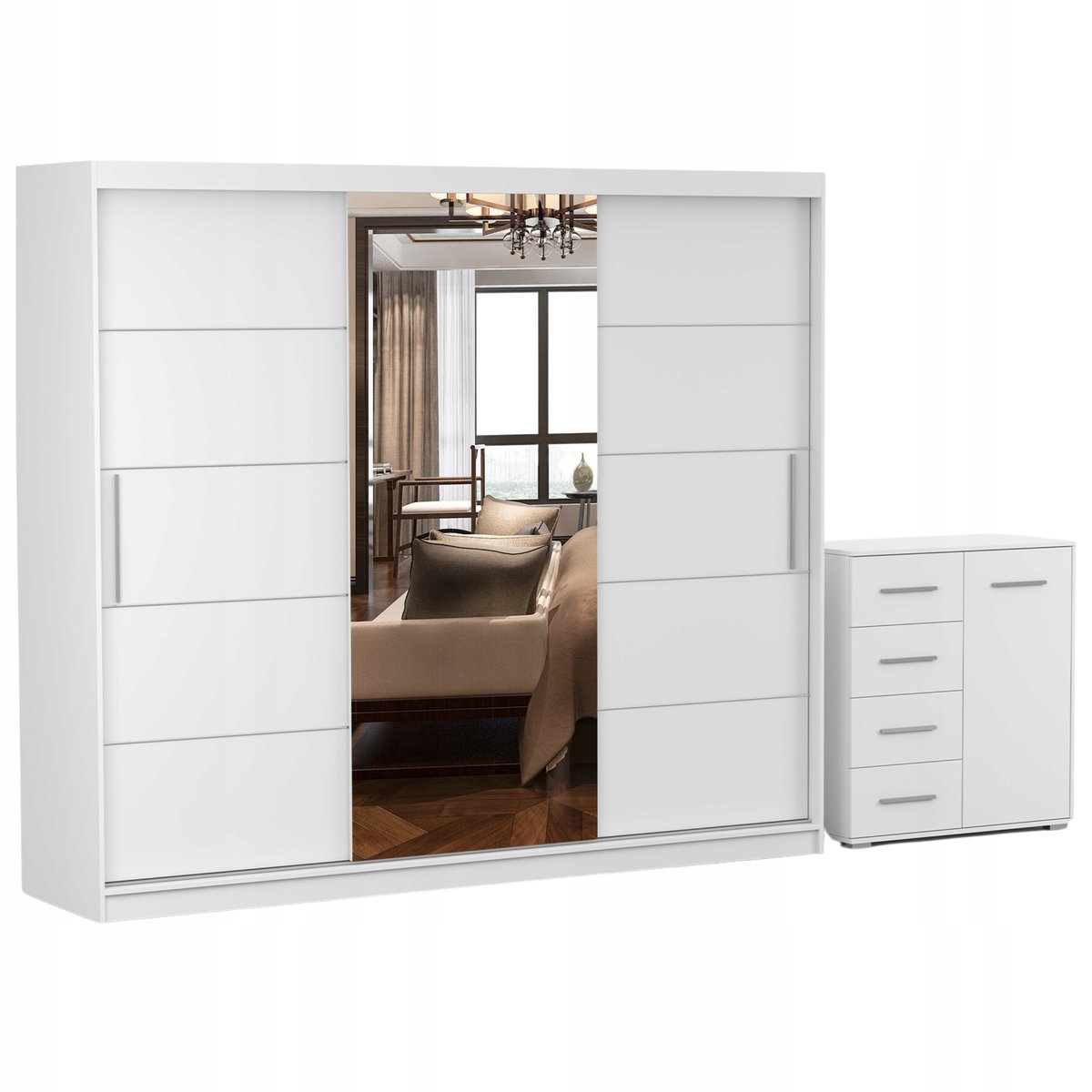 Zestaw ALBA I Szafa 250 Komoda FRIDA MINI 01 90 półki BIAŁY PRODUCENT