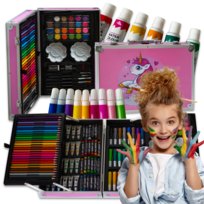Zestaw Artystyczny Do Malowania 145 elementów Walizka Różowy Jednorożec Duży Zestaw Plastyczny 145 elementów Oh Art!