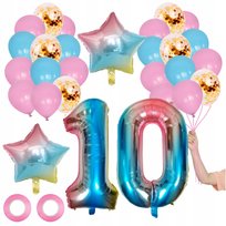 ZESTAW BALONÓW 10 URODZINY 29SZ TĘCZOWE JEDNOROŻEC
