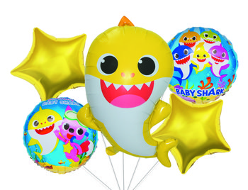 Zestaw balonów Baby Shark, Rekin żółty, 5 el. - Party spot
