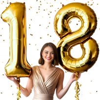 ZESTAW BALONÓW BALONY 18 URODZINY OSIEMNASTKA DEKORACJE ZŁOTE CYFRY 100cm